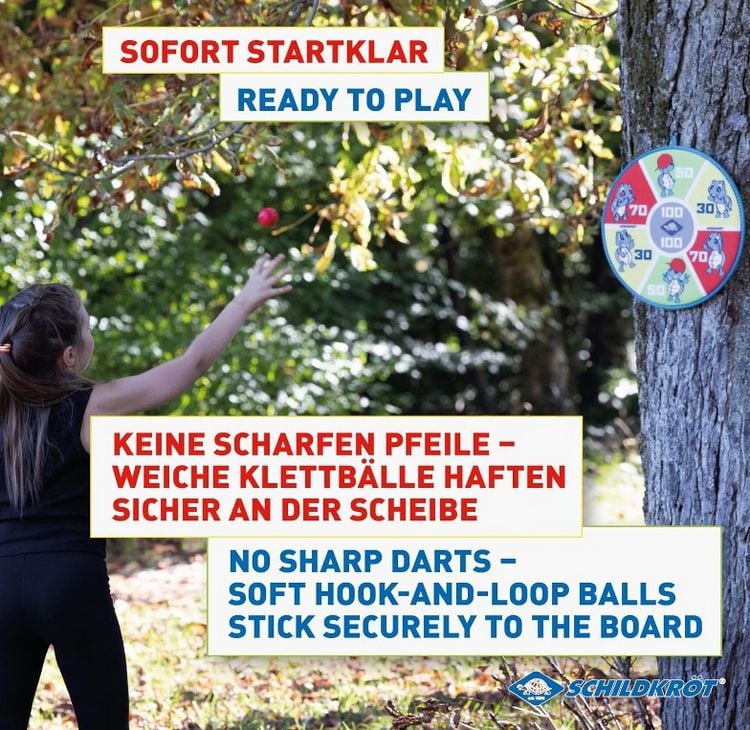 Produktbild: Schildkr&ouml;t Soft Dart Set, Klett Dartscheibe beidseitig bedruckt &Oslash;38cm, 6 Klettb&auml;lle, Indoor Outdoor Dartspiel