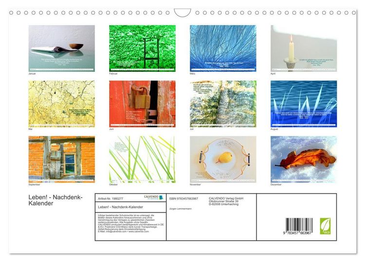 Produktbild: Leben! - Nachdenk-Kalender (Wandkalender 2026 DIN A3 quer), CALVENDO Monatskalender