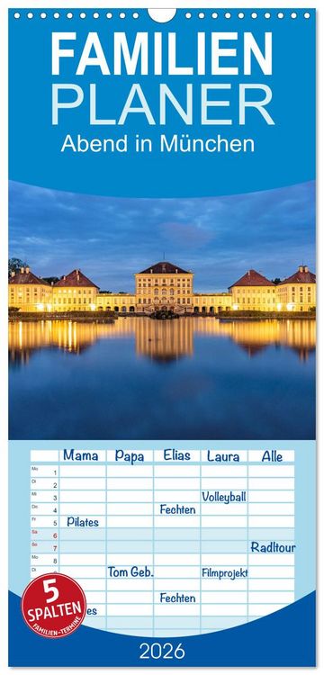 Produktbild: Familienplaner 2026 - Abend in M&uuml;nchen mit 5 Spalten (Wandkalender, 21 x 45 cm) CALVENDO
