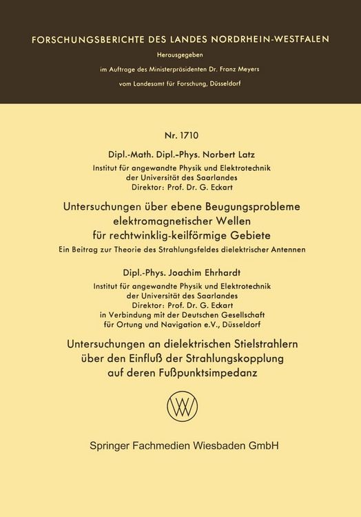 Produktbild: Untersuchungen &uuml;ber ebene Beugungsprobleme elektromagnetischer Wellen f&uuml;r rechtwinklig-keilf&ouml;rmige Gebiete. Untersuchungen an dielektrischen Stielstra