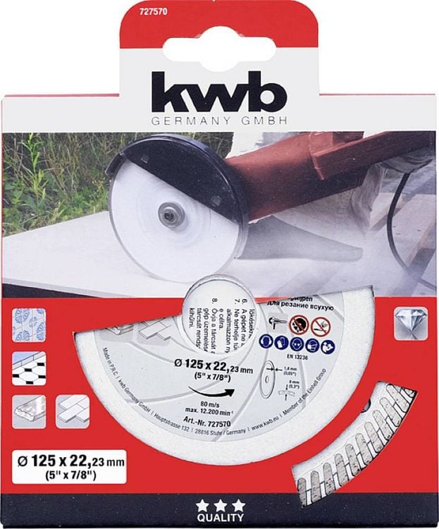 Produktbild: Kwb 727570 Diamanttrennscheibe Durchmesser 125mm Bohrungs-&Oslash; 22.23mm 1St.