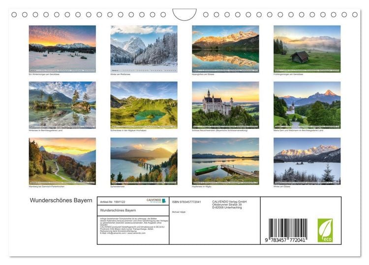 Produktbild: Wundersch&ouml;nes Bayern (Wandkalender 2026 DIN A4 quer), CALVENDO Monatskalender