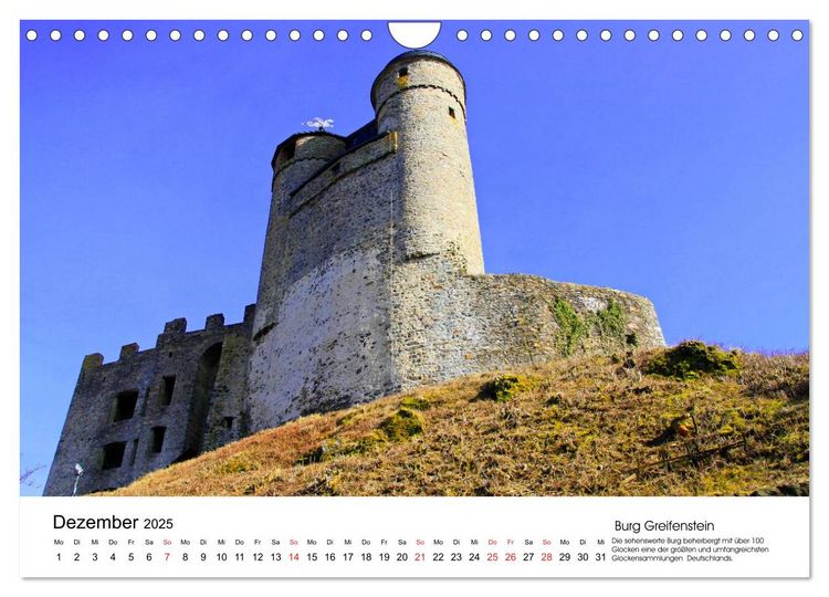 Deutschlands Burgen - besondere Burgen und schöne Schlösser (Wandkalender 2025 DIN A4 quer), CALVENDO Monatskalender