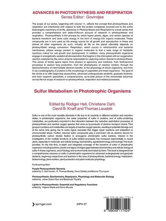 Produktbild: Sulfur Metabolism in Phototrophic Organisms