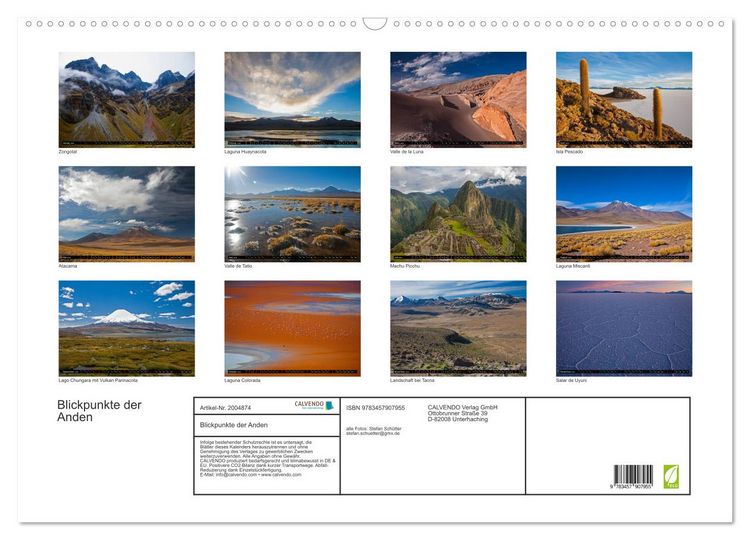 Produktbild: Blickpunkte der Anden (Wandkalender 2026 DIN A2 quer), CALVENDO Monatskalender