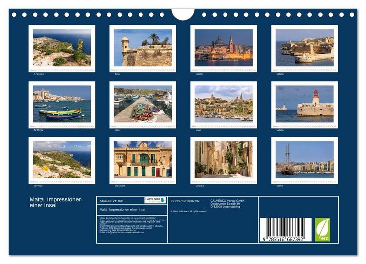 Produktbild: Malta. Impressionen einer Insel (Wandkalender 2026 DIN A4 quer), CALVENDO Monatskalender