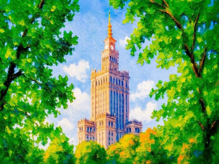 Produktbild: CALVENDO Puzzle Kulturpalast durch B&auml;ume gerahmt im Park | 1000 Teile Lege-Gr&ouml;&szlig;e 64x48cm Foto-Puzzle f&uuml;r gl&uuml;ckliche Stunden