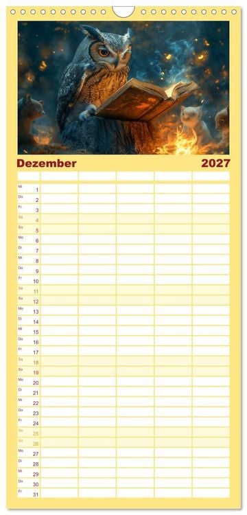 Produktbild: Familienplaner 2027 - Eulen im Wald - Die geheimen Jobs und Aufgaben mit 5 Spalten (Wandkalender, 21 x 45 cm) CALVENDO
