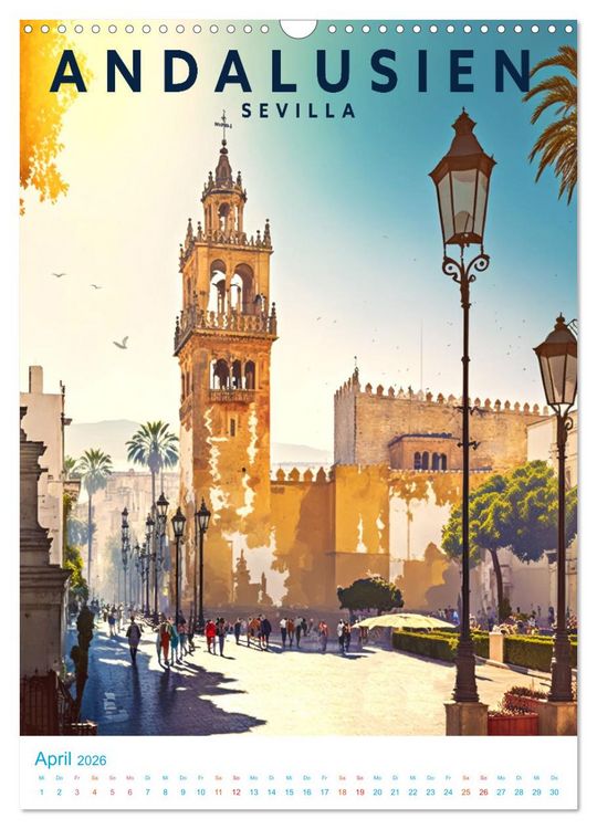 Produktbild: Andalusien - Old School Poster Style (Wandkalender 2026 DIN A3 hoch), CALVENDO Monatskalender