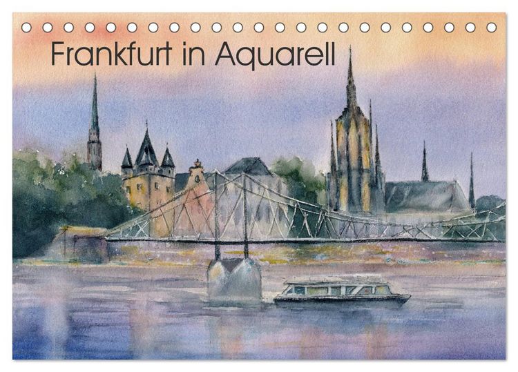 Produktbild: Frankfurt in Aquarell (Tischkalender 2026 DIN A5 quer), CALVENDO Monatskalender