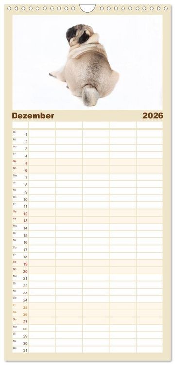 Produktbild: Familienplaner 2026 - Mops - unwiderstehlich und charmant mit 5 Spalten (Wandkalender, 21 x 45 cm) CALVENDO