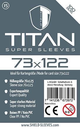 Produktbild: Shield Titan 15 - 100 Super Sleeves f&uuml;r Kartengr&ouml;&szlig;e 73 x 122 mm