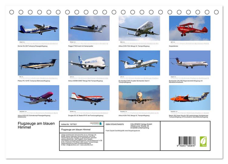 Produktbild: Flugzeuge am blauen Himmel (Tischkalender 2026 DIN A5 quer), CALVENDO Monatskalender