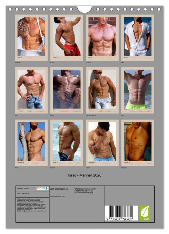Produktbild: Torso - M&auml;nner 2026 (Wandkalender 2026 DIN A4 hoch), CALVENDO Monatskalender