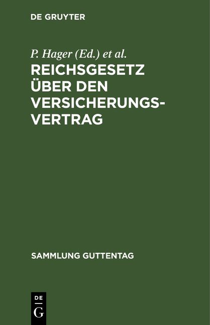 Produktbild: Reichsgesetz &uuml;ber den Versicherungsvertrag