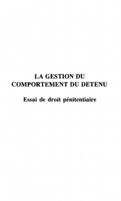 Produktbild: La Gestion du Comportement du Detenu