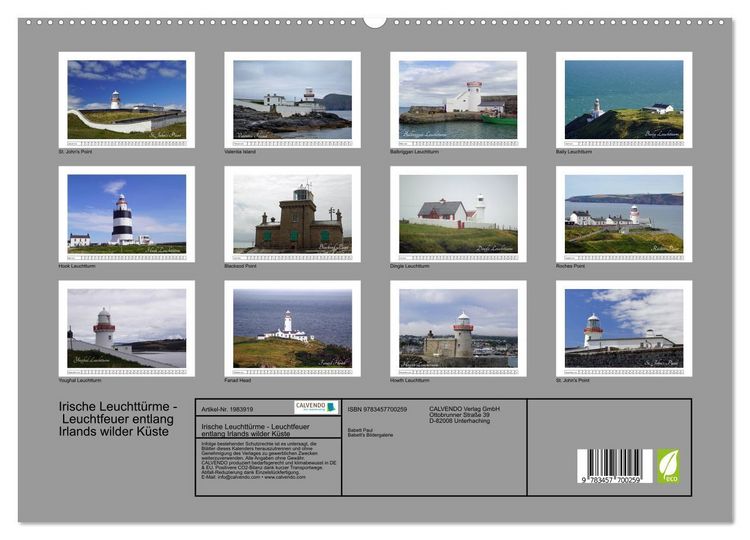 Produktbild: Irische Leuchtt&uuml;rme - Leuchtfeuer entlang Irlands wilder K&uuml;ste (hochwertiger Premium Wandkalender 2026 DIN A2 quer), Kunstdruck in Hochglanz
