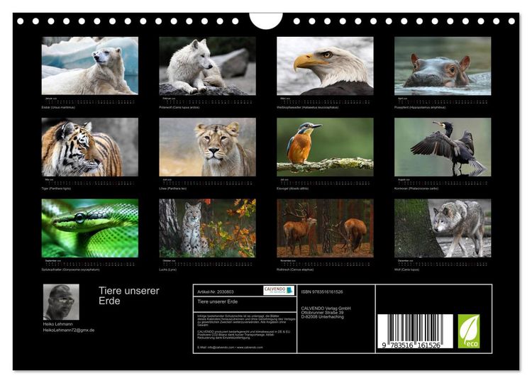 Produktbild: Tiere unserer Erde (Wandkalender 2026 DIN A4 quer), CALVENDO Monatskalender