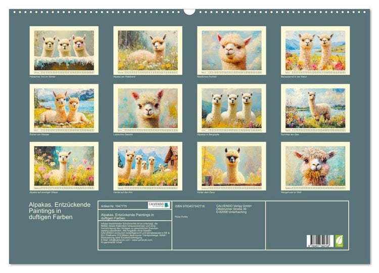 Produktbild: Alpakas. Entz&uuml;ckende Paintings in duftigen Farben (Wandkalender 2026 DIN A2 quer), CALVENDO Monatskalender