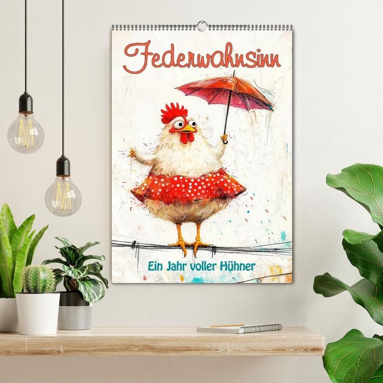 Produktbild: Federwahnsinn - Ein Jahr voller H&uuml;hner (Wandkalender 2026 DIN A2 hoch), CALVENDO Monatskalender
