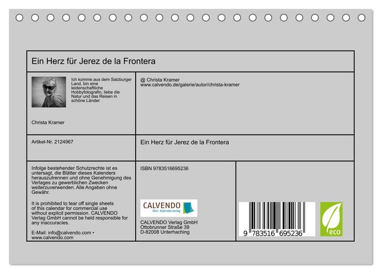 Produktbild: Ein Herz f&uuml;r Jerez de la Frontera (Tischkalender 2026 DIN A5 quer), CALVENDO Monatskalender