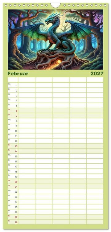 Produktbild: Familienplaner 2027 - Drachen - Mystische Wesen mit 5 Spalten (Wandkalender, 21 x 45 cm) CALVENDO