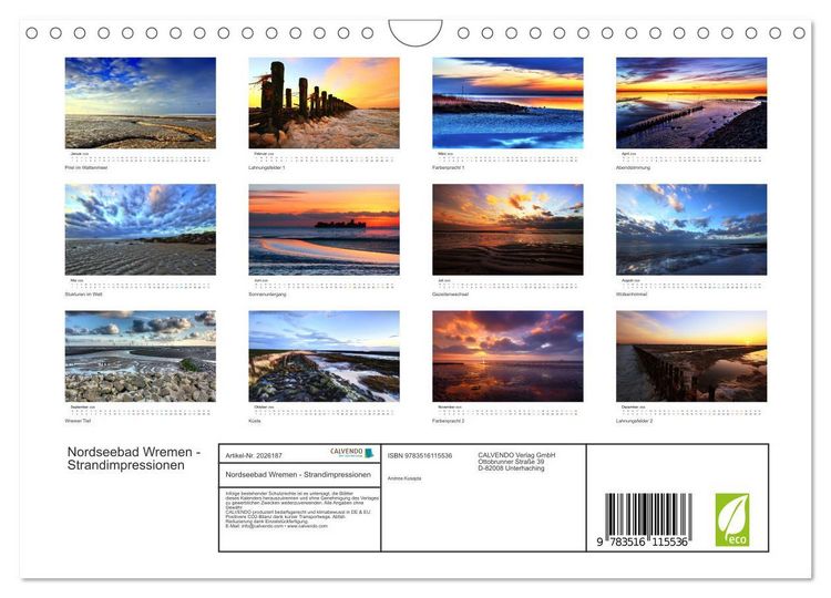 Produktbild: Nordseebad Wremen - Strandimpressionen (Wandkalender 2026 DIN A4 quer), CALVENDO Monatskalender