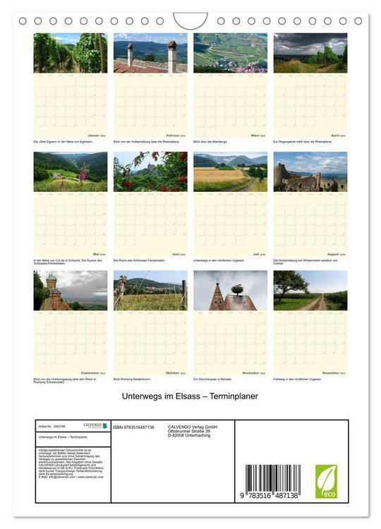 Produktbild: Unterwegs im Elsass &ndash; Terminplaner (Wandkalender 2026 DIN A4 hoch), CALVENDO Monatskalender