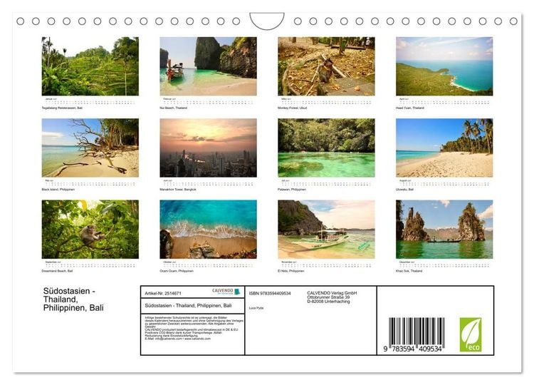 Produktbild: S&uuml;dostasien - Thailand, Philippinen, Bali (Wandkalender 2027 DIN A4 quer), CALVENDO Monatskalender