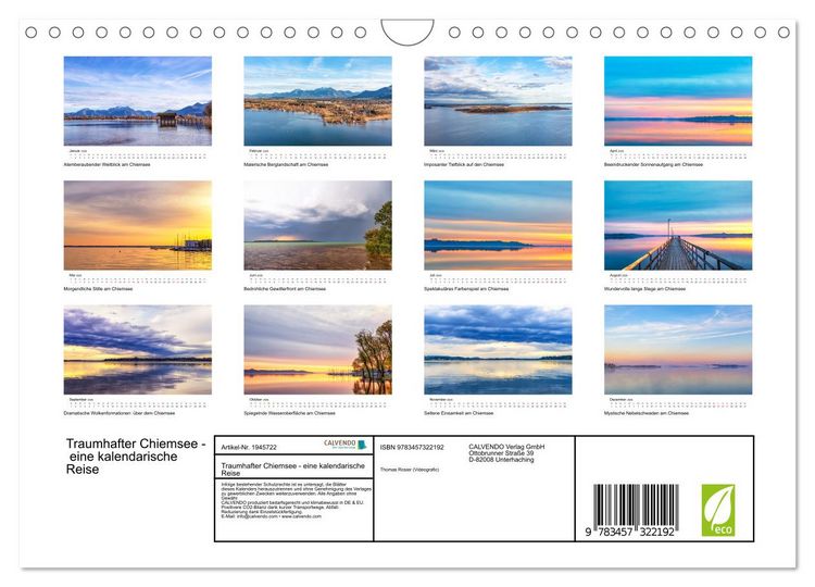 Produktbild: Traumhafter Chiemsee - eine kalendarische Reise (Wandkalender 2026 DIN A4 quer), CALVENDO Monatskalender
