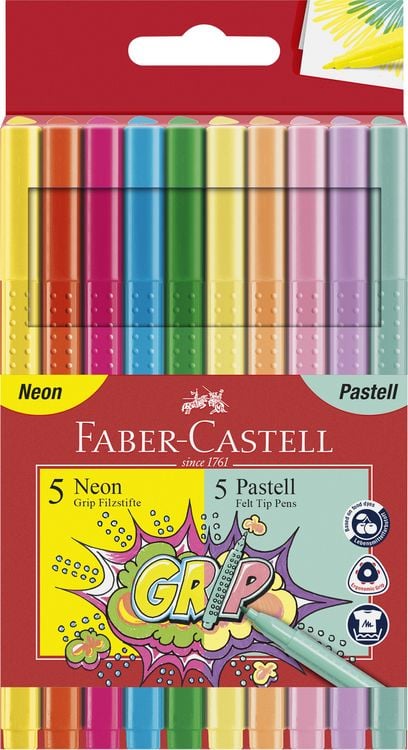 Produktbild: Faber-Castell Filzstifte Grip Neon + Pastell, 10er Set