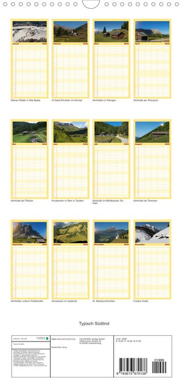 Produktbild: Familienplaner Typisch S&uuml;dtirol (Wandkalender 2022 , 21 cm x 45 cm, hoch)