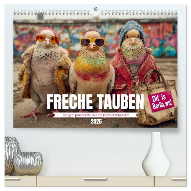 Produktbild: Freche Tauben - Lustiger Spr&uuml;chekalender mit Berliner Schnautze (hochwertiger Premium Wandkalender 2026 DIN A2 quer), Kunstdruck in Hochglanz