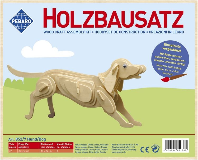 Produktbild: PEBARO 852/7 - Holzbausatz Hund, 37 Teile, Holzkonstruktion zum Zusammenstecken