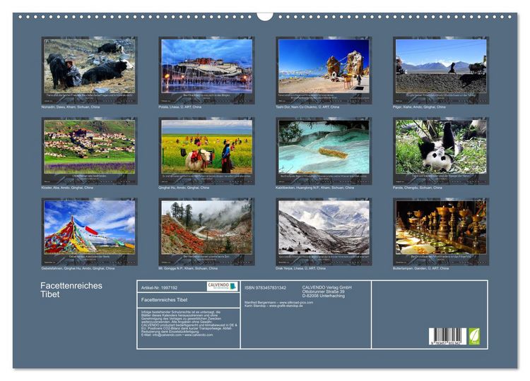 Produktbild: Facettenreiches Tibet (Wandkalender 2026 DIN A2 quer), CALVENDO Monatskalender