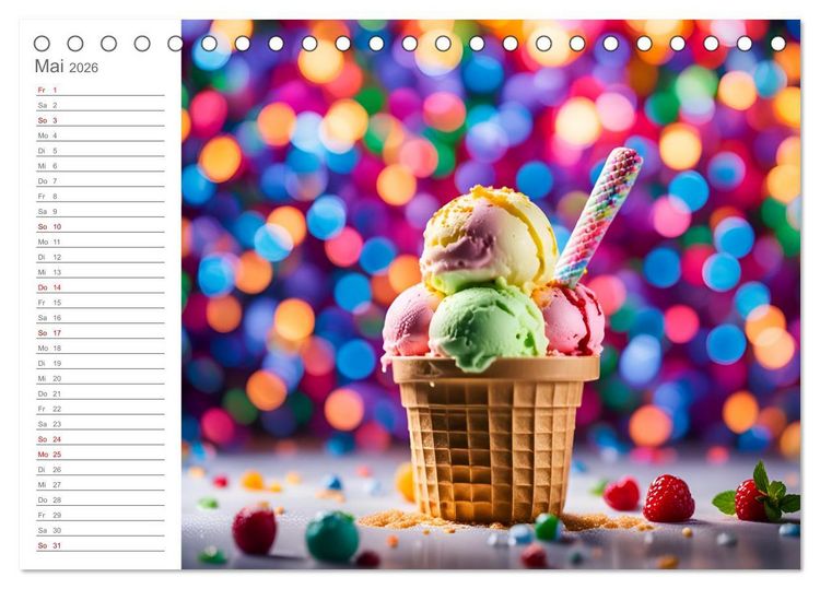 Produktbild: K&ouml;stliche Versuchung - Der zuckers&uuml;&szlig;e Eiscreme Geburtstagskalender mit erfrischenden KI Eisgen&uuml;ssen (Tischkalender 2026 DIN A5 quer), CALVENDO Monatskalender