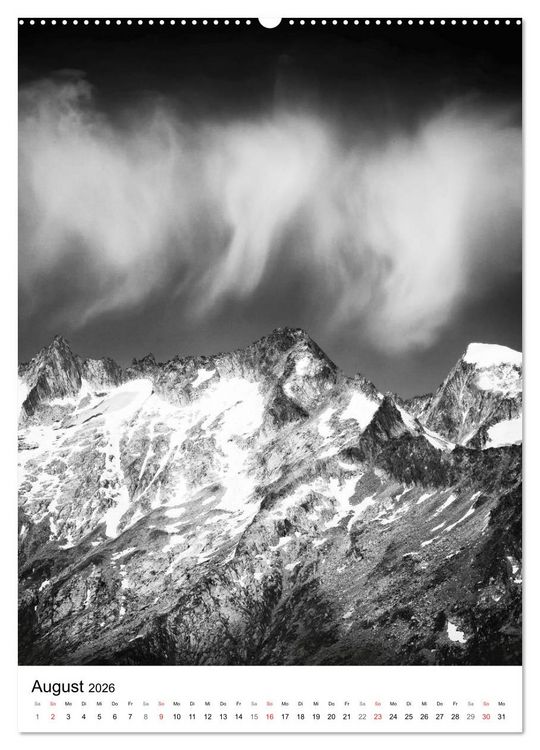 Produktbild: SCHWEIZER ALPEN in Schwarz und Wei&szlig; (hochwertiger Premium Wandkalender 2026 DIN A2 hoch), Kunstdruck in Hochglanz