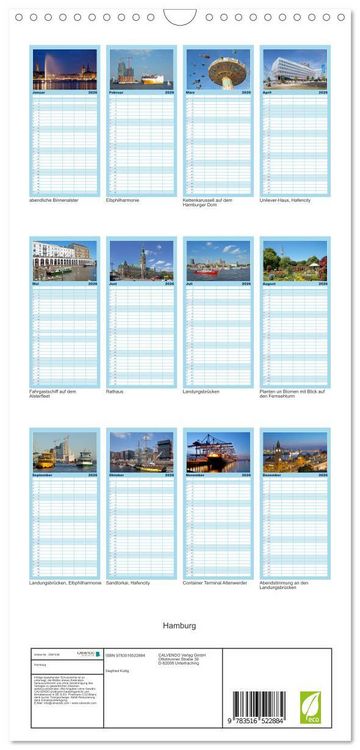 Produktbild: Familienplaner 2026 - Hamburg mit 5 Spalten (Wandkalender, 21 x 45 cm) CALVENDO