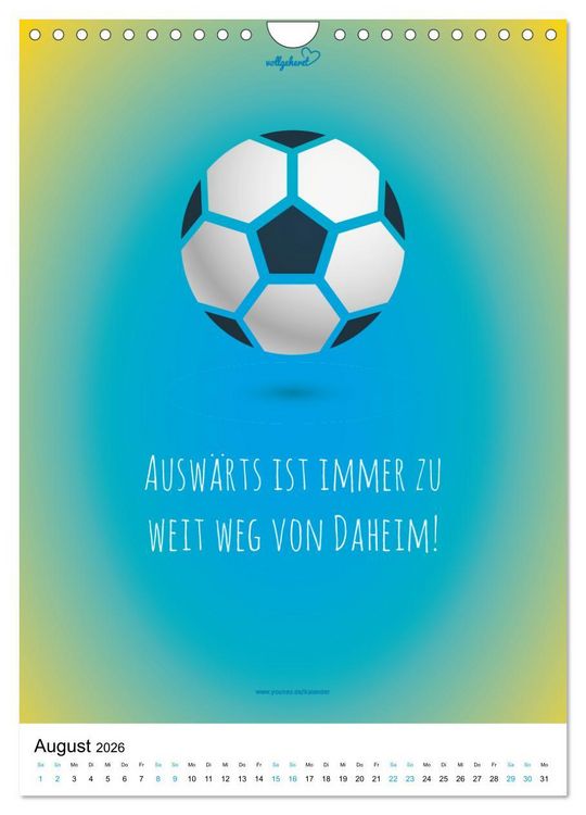 Produktbild: vollgeherzt: Der lustige Zitate-Wandkalender f&uuml;r Fu&szlig;ballfans und Sportbegeisterte! (Wandkalender 2026 DIN A4 hoch), CALVENDO Monatskalender