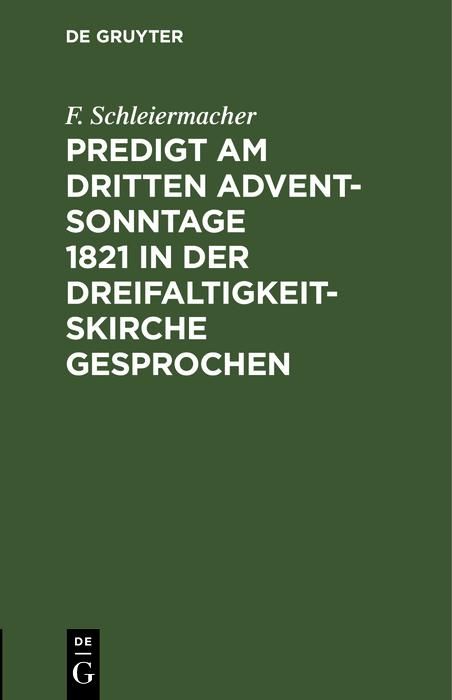 Produktbild: Predigt am dritten Advent-Sonntage 1821 in der Dreifaltigkeitskirche gesprochen