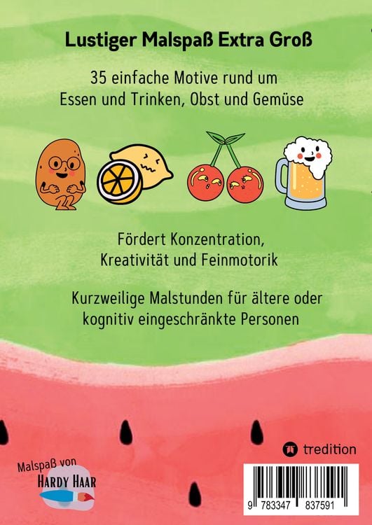 Produktbild: Malbuch f&uuml;r Senioren, Erwachsene, Malanf&auml;nger, Sehbehinderte Lustige Lebensmittel Geschenk f&uuml;r Rentner, Demenzbetreuung, Seniorenarbeit