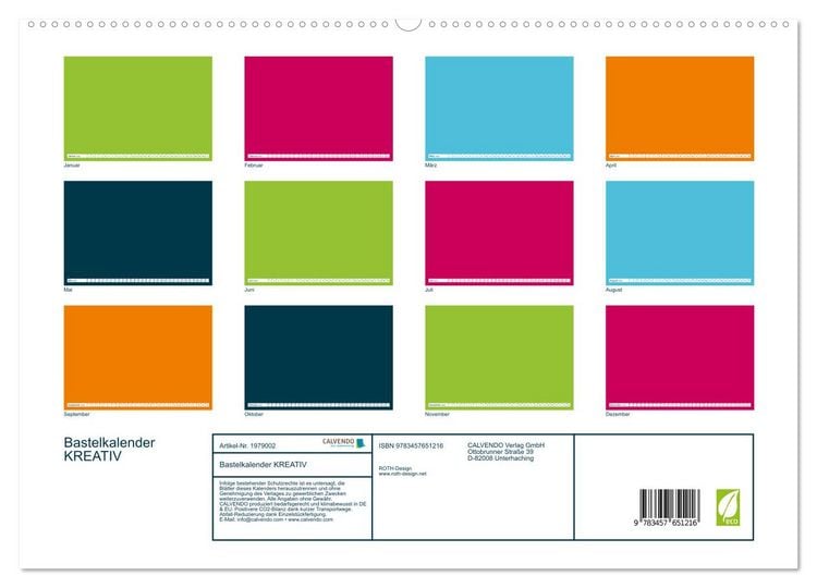 Produktbild: Bastelkalender KREATIV (hochwertiger Premium Wandkalender 2026 DIN A2 quer), Kunstdruck in Hochglanz