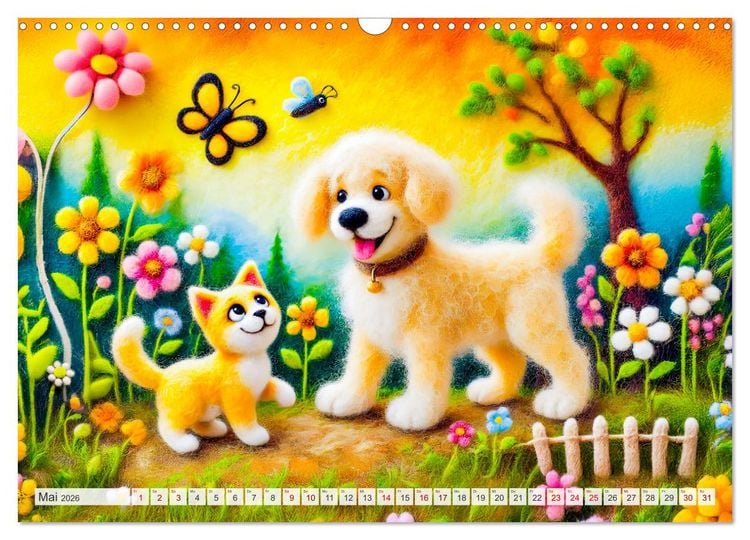 Produktbild: Niedliche Filzhunde - Liebevolle Ideen aus Filz und Wolle (Wandkalender 2026 DIN A3 quer), CALVENDO Monatskalender