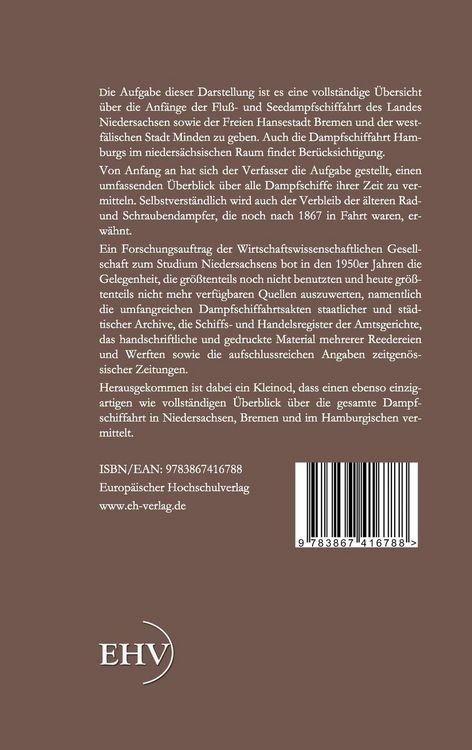 Produktbild: Die Dampfschiffahrt in Niedersachsen und in den angrenzenden Gebieten von 1817 bis 1867
