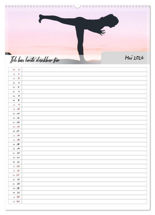 Produktbild: Ich bin dankbar - ein Jahr voller Yoga und Achtsamkeit - Yoga Kalender (hochwertiger Premium Wandkalender 2026 DIN A2 hoch), Kunstdruck in Hochglanz