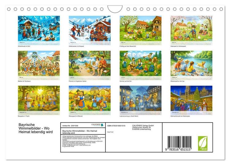 Produktbild: Bayrische Wimmelbilder - Wo Heimat lebendig wird (Wandkalender 2026 DIN A4 quer), CALVENDO Monatskalender