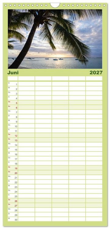 Produktbild: Familienplaner 2027 - Trauminseln der Welt - Mauritius mit 5 Spalten (Wandkalender, 21 x 45 cm) CALVENDO