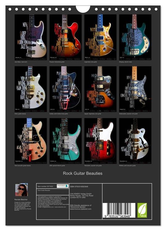 Produktbild: Rock Guitar Beauties (Wall Calendar 2026 DIN A4 portrait), CALVENDO 12 Month Wall Calendar