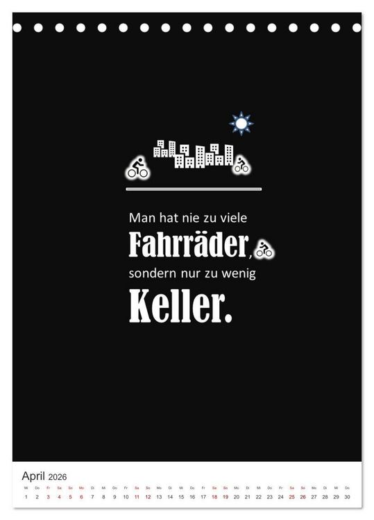 Produktbild: Markante, freche Spr&uuml;che rund ums Radfahren (Tischkalender 2026 DIN A5 hoch), CALVENDO Monatskalender