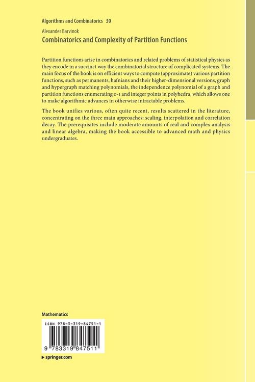 Produktbild: Combinatorics and Complexity of Partition Functions